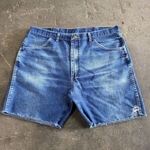 Wrangler Shorts Men's 36 Blue Cut Off Denim Jean Jorts Bermuda 8" Faded Tag 38
